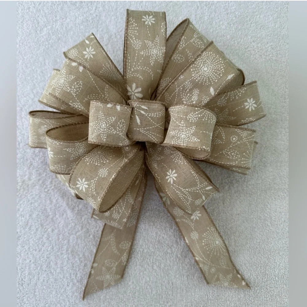Bows Three Handmade Boho Tan Wired Ribbon Various Sizes